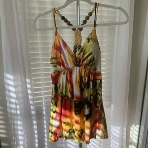 Wood beaded crotchet back colorful top size small